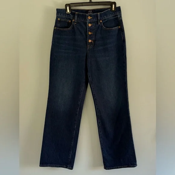 J.Crew Full Length Wide-Leg Denim Jeans Size 27 Dark Wash Button Fly - Picture 3 of 12